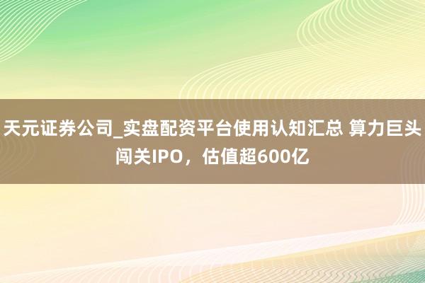 天元证券公司_实盘配资平台使用认知汇总 算力巨头闯关IPO，估值超600亿